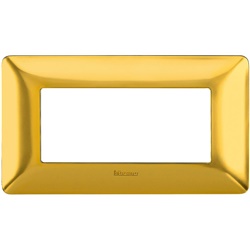 Placca 4 moduli oro satinato tecnopolimero per impianti elettrici incasso design elegante