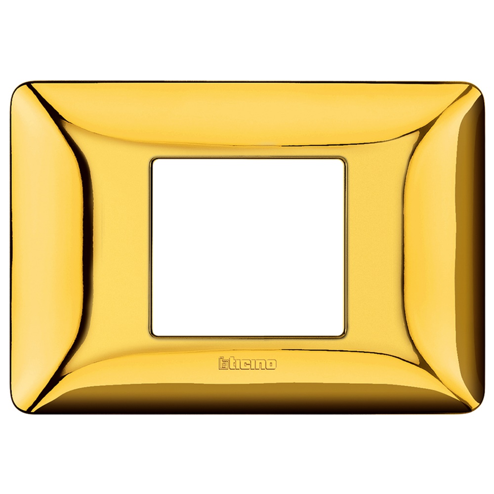 Placca 2 moduli centrati oro lucido tecnopolimero per impianti elettrici interni