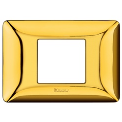 Placca 2 moduli centrati oro lucido tecnopolimero per impianti elettrici interni