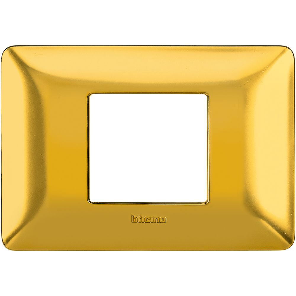 Placca 2 moduli centrati oro satinato tecnopolimero per impianti elettrici