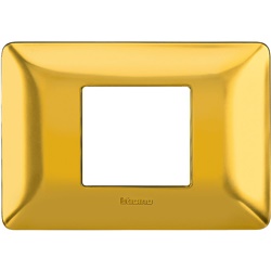 Placca 2 moduli centrati oro satinato tecnopolimero per impianti elettrici
