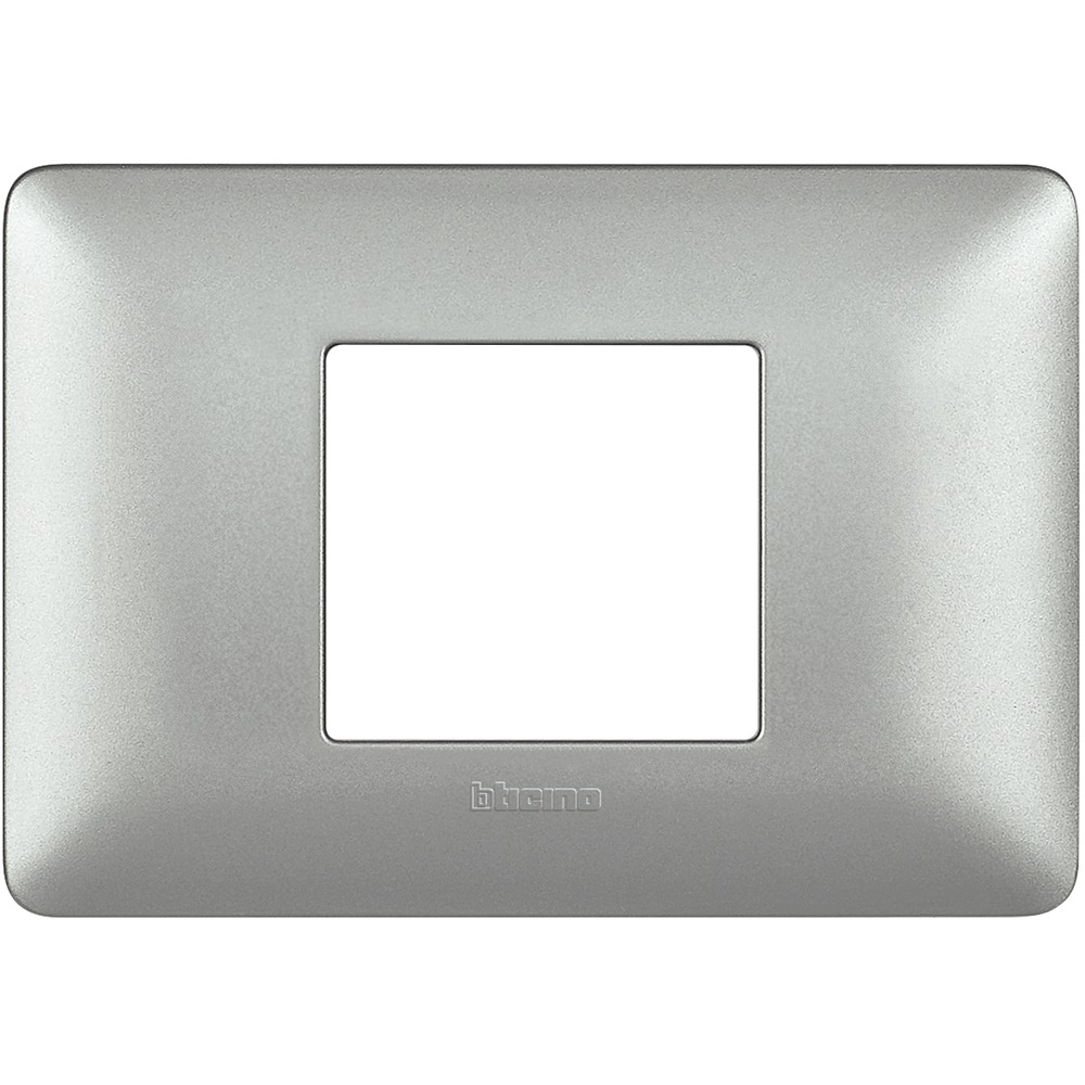 Placca da incasso 2 moduli centrati silver tecnopolimero per impianti elettrici