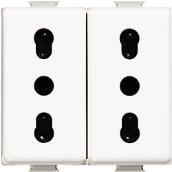 Presa elettrica duplex bipasso 10/16A 2P+T alveoli schermati colore bianco uso domestico e professionale