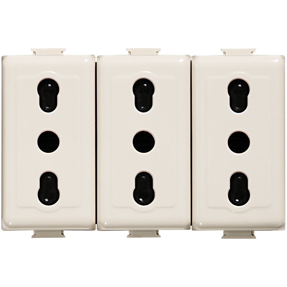 Presa triplex bipasso 10/16A MATIX MAGIC con alveoli schermati e morsetti supplementari, colore avorio, per installazioni elettriche domestiche e professionali