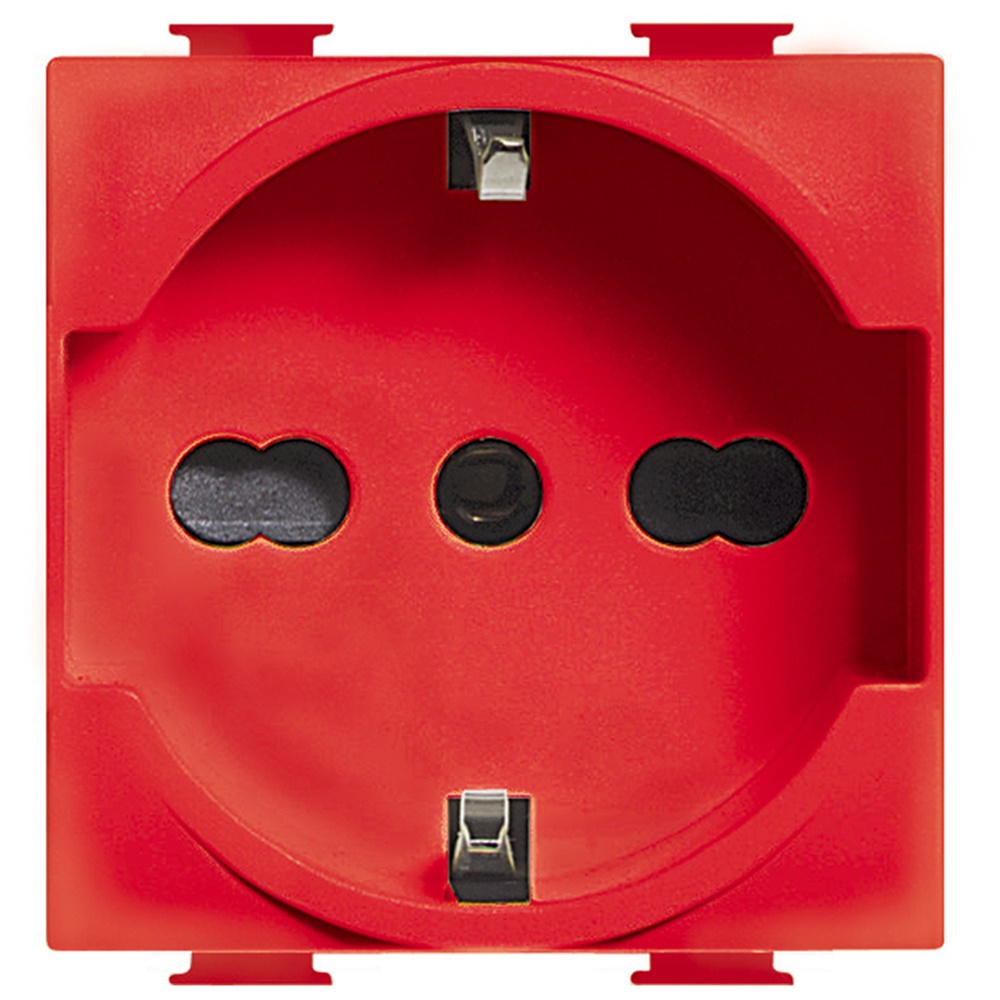 Presa elettrica 2P+T 16A 250V bipasso antibatterica rossa per spine standard Italia e Germania