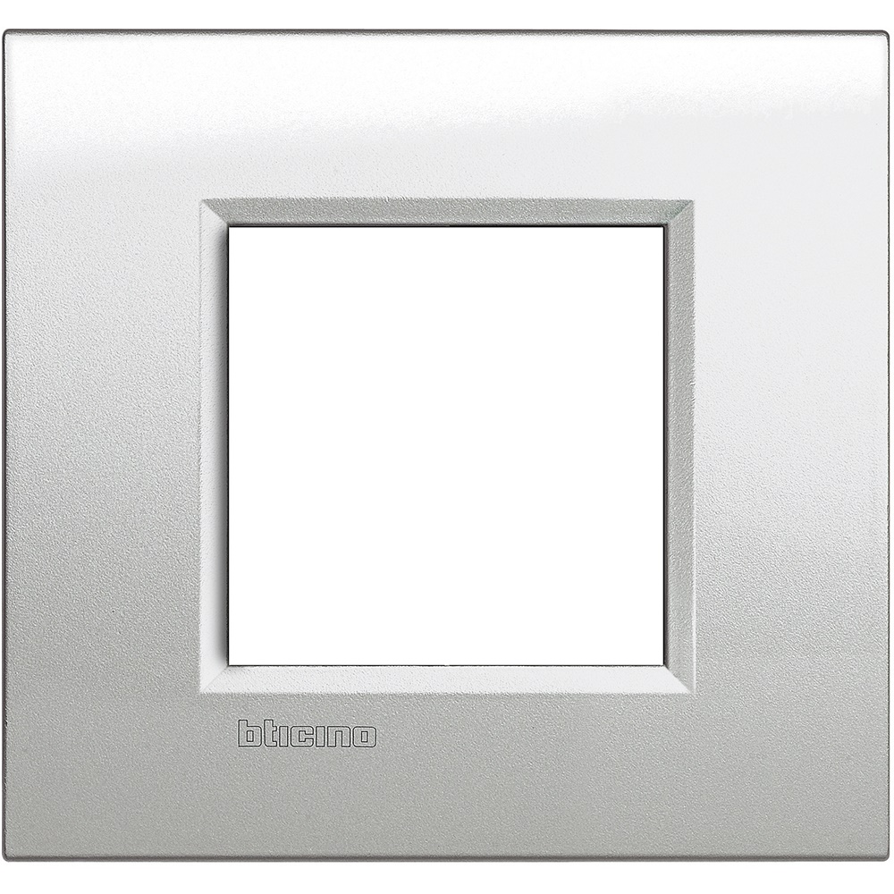Placca quadra 2 moduli argento lunare metallo per impianti elettrici