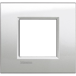 Placca quadra 2 moduli argento lunare metallo per impianti elettrici