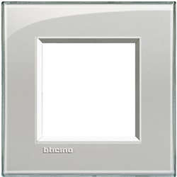 Placca quadra 2 moduli grigio ghiaccio tecnopolimero per impianti elettrici