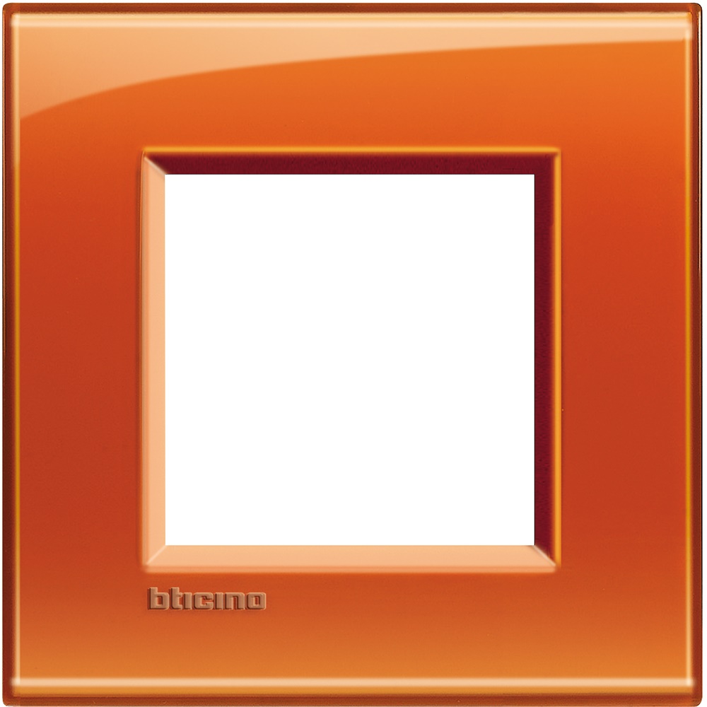 Placca quadra 2 moduli arancio deep tecnopolimero per impianti elettrici
