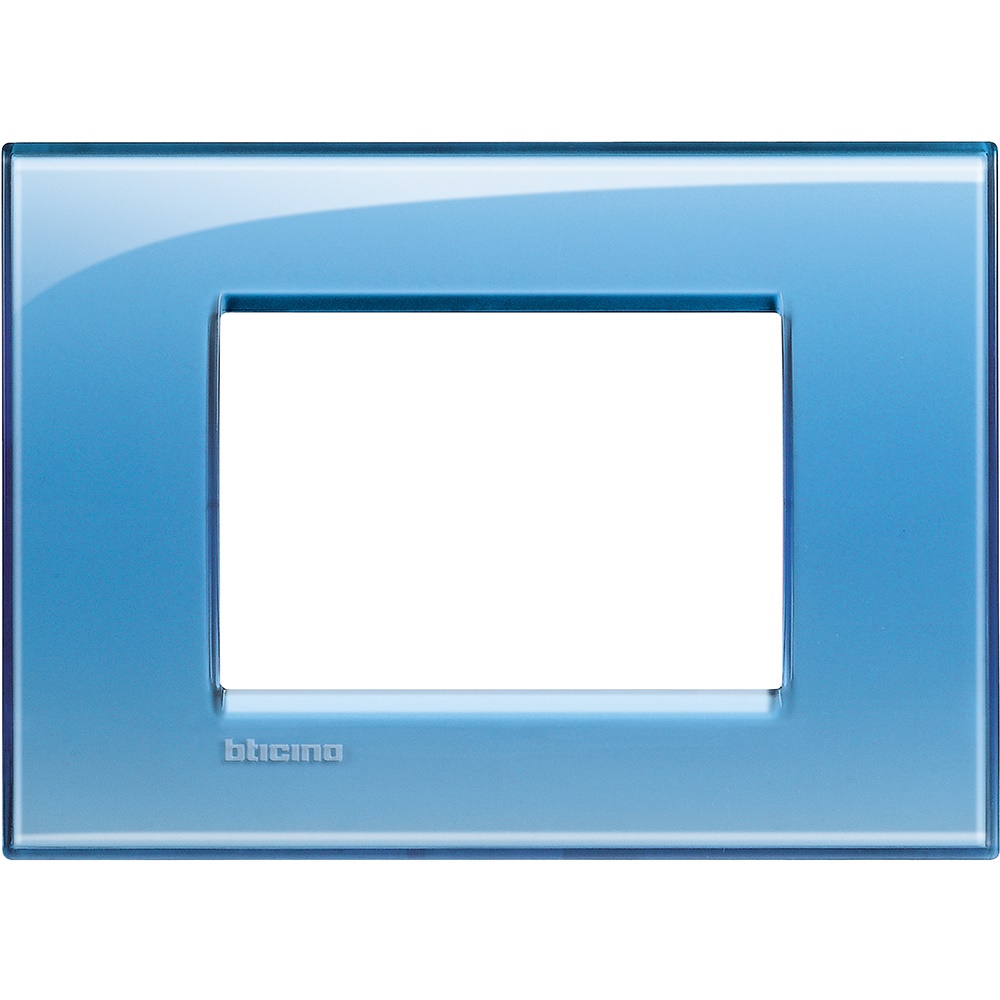 Placca quadra 3 moduli azzurro deep tecnopolimero per impianti elettrici