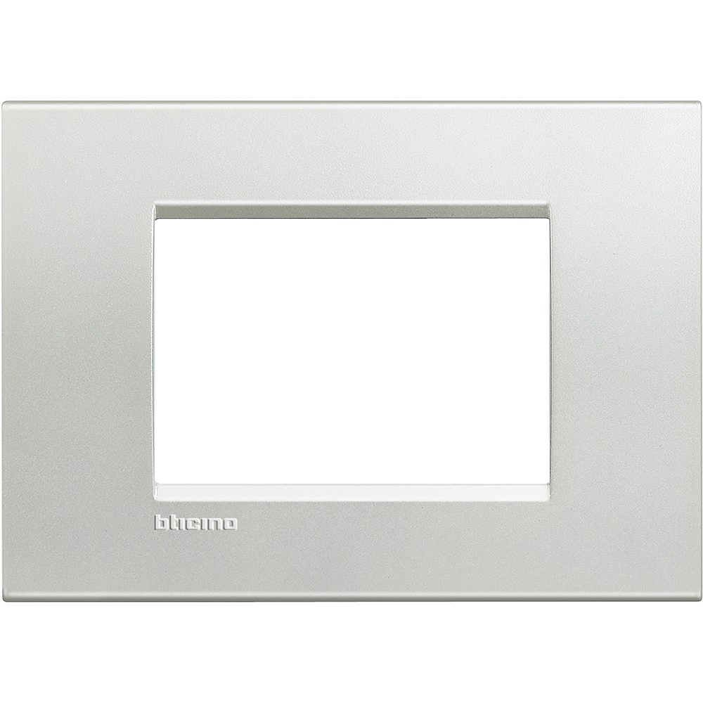 Placca quadra 3 moduli argento metallo incasso elettrico