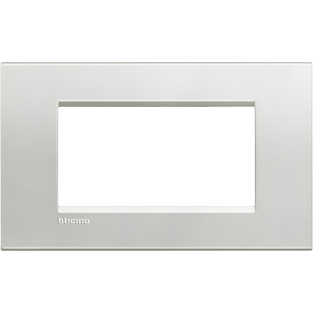 Placca quadra 4 moduli metallo argento per impianti elettrici