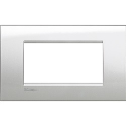 Placca quadra 4 moduli argento lunare metallo per impianti elettrici