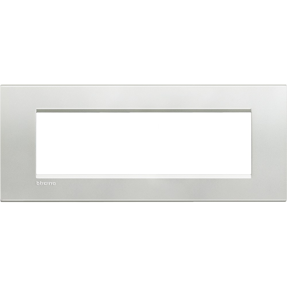 Placca quadra 7 moduli argento metallo per impianti elettrici