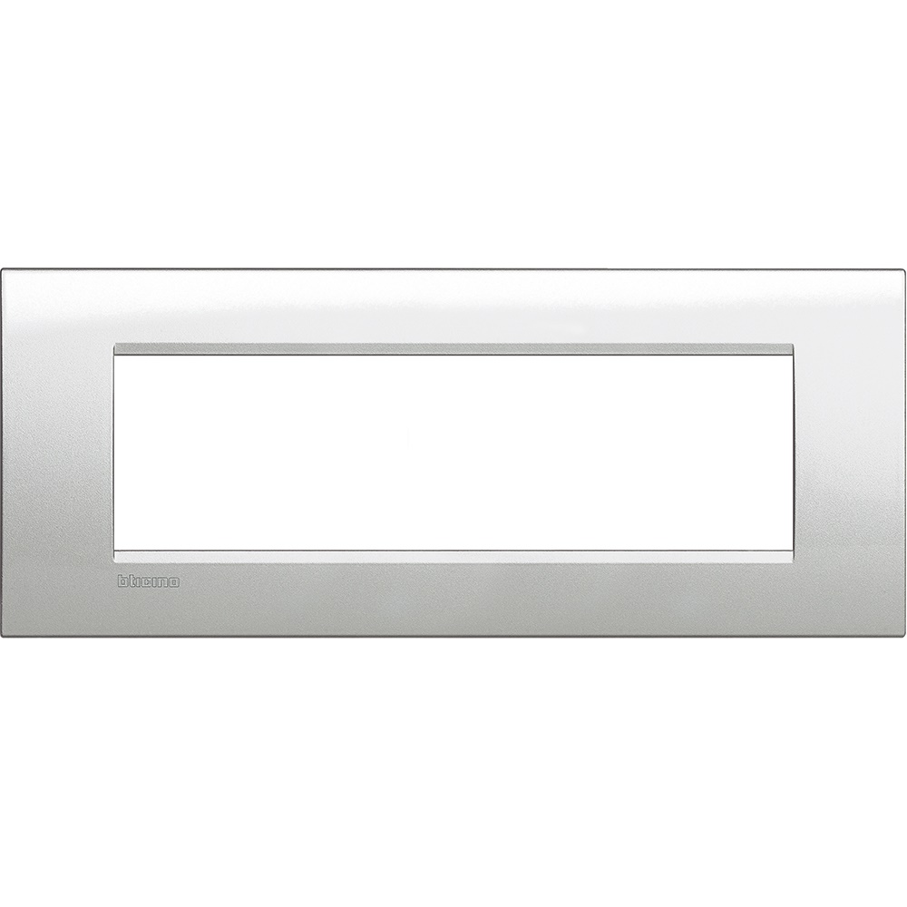 Placca incasso 7 moduli argento lunare metallo design moderno per installazioni elettriche
