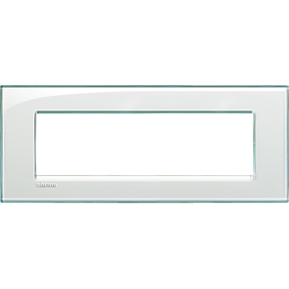 Placca quadra 7 moduli acquamarina in tecnopolimero per installazioni elettriche