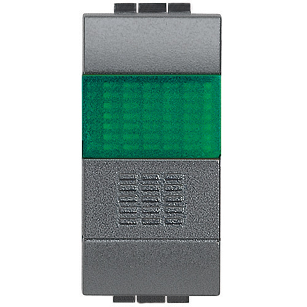 Pulsante 1P NO 10A 250Vac portalampada verde antracite per impianti living int