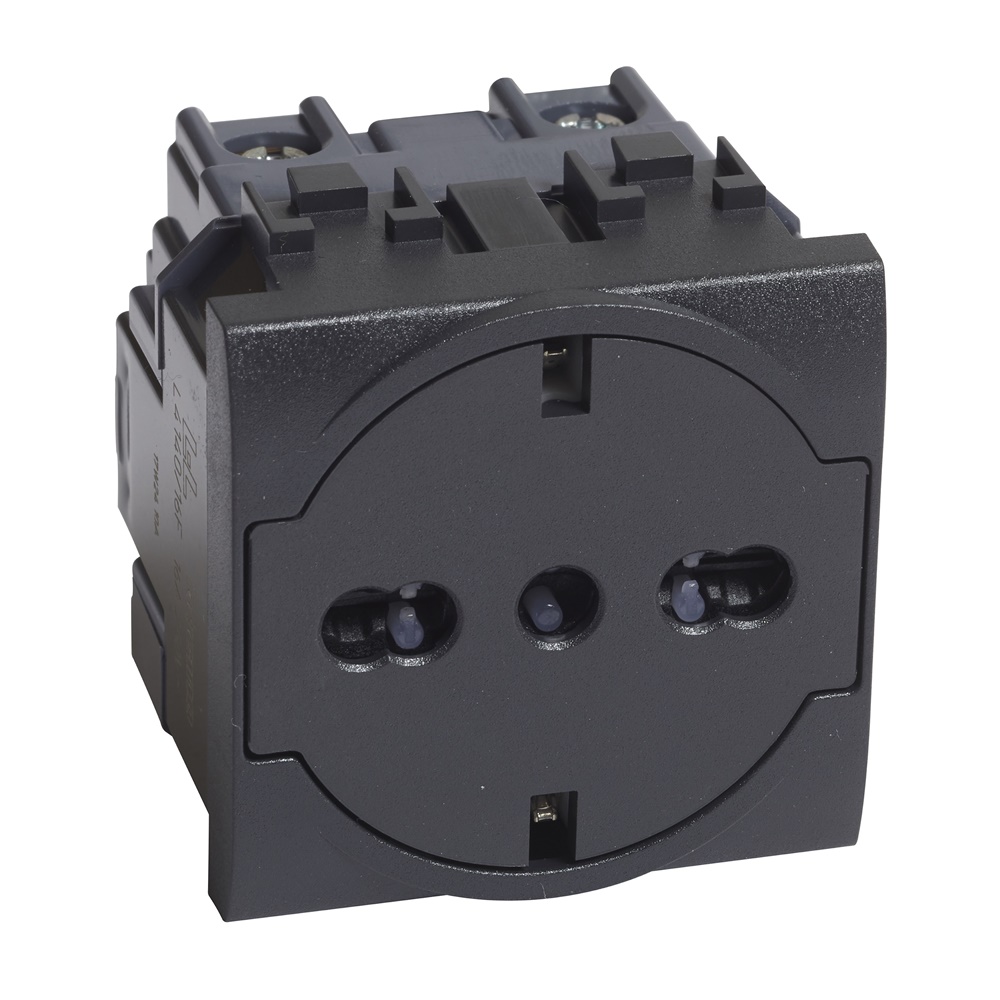 Presa elettrica flat standard tedesco/italiano 16A 250V antracite per impianti residenziali e professionali
