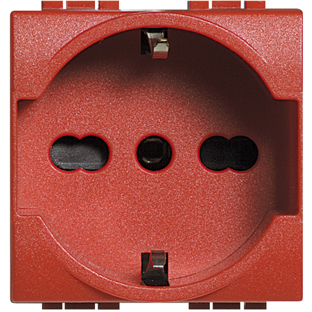 Presa elettrica 2P+T 16A 250V bipasso protetta per spine standard tedesco e italiano, linea Living International, uso domestico e professionale, colore rosso