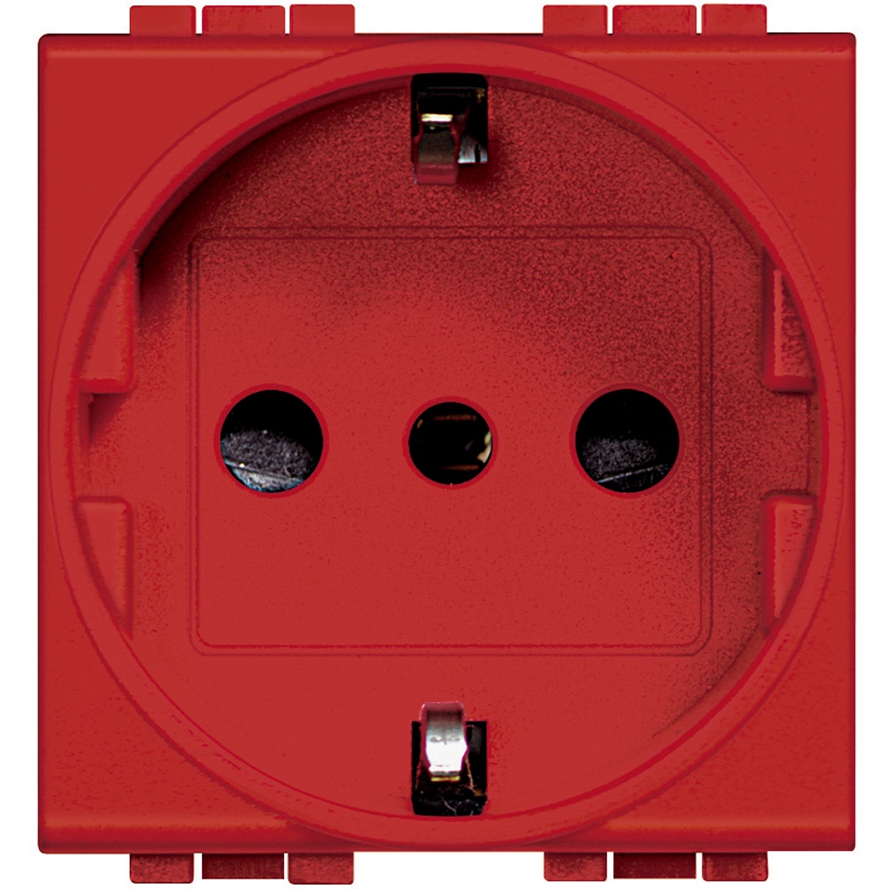 Presa standard tedesca P30 2P+T 16A 250V rosso con contatti laterali e centrale terra per uso domestico e professionale