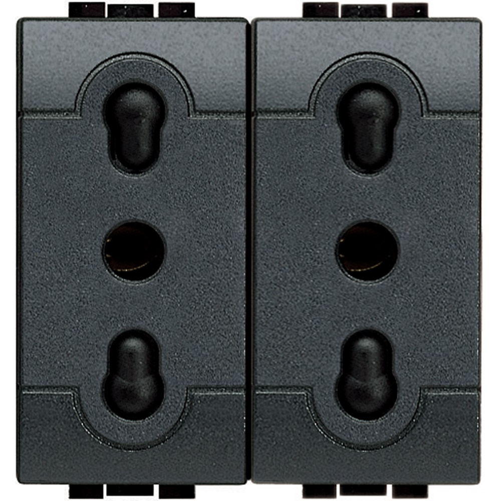 presa duplex bipasso 10/16A 2P+T 250V bipasso interasse 19-26mm antracite living int