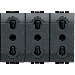 Presa triplex bipasso 10/16A 250V alveoli schermati antracite per uso interno living