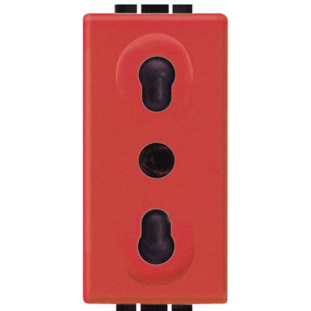 Presa bipasso 2P+T 10/16A 250V rossa con contatto protezione tondo per impianti elettrici domestici e professionali