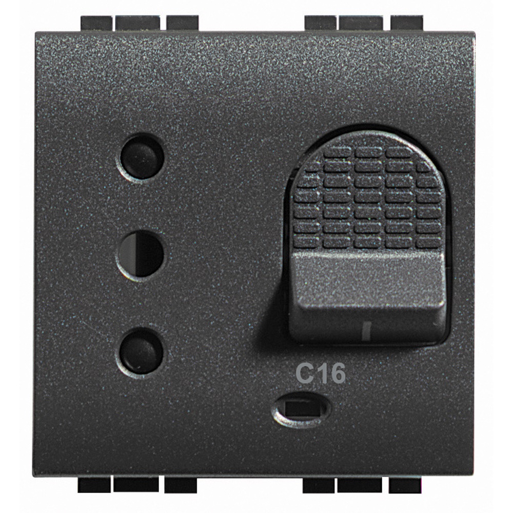 presa interbloccata magnetotermica 2P+T 16A antracite per uso living interno