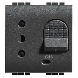 presa interbloccata magnetotermica 2P+T 16A antracite per uso living interno