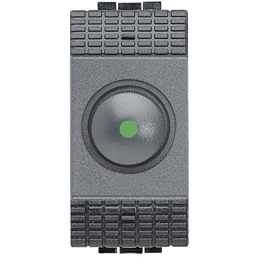 Dimmer resistivo 500W con deviatore integrato, controllo illuminazione impianti elettrici domestici e professionali, antracite, 1 modulo, tecnologia TRIAC/IGBT, fusibile incorporato