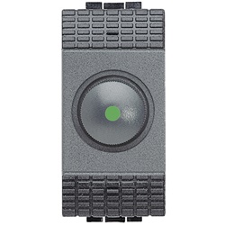 Dimmer resistivo 500W con deviatore integrato, controllo illuminazione impianti elettrici domestici e professionali, antracite, 1 modulo, tecnologia TRIAC/IGBT, fusibile incorporato