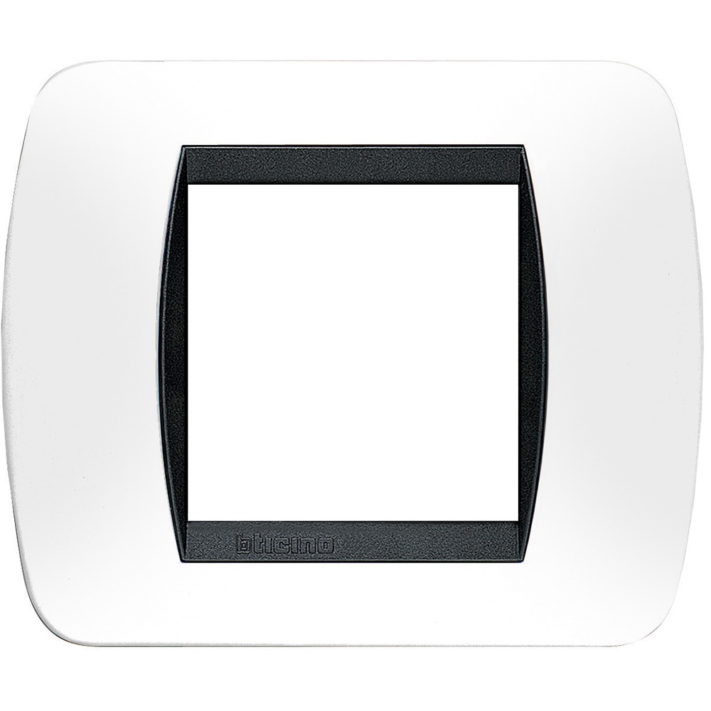 Placca 2 moduli plastica bianca Living Int con cornice interna nera per installazioni interne
