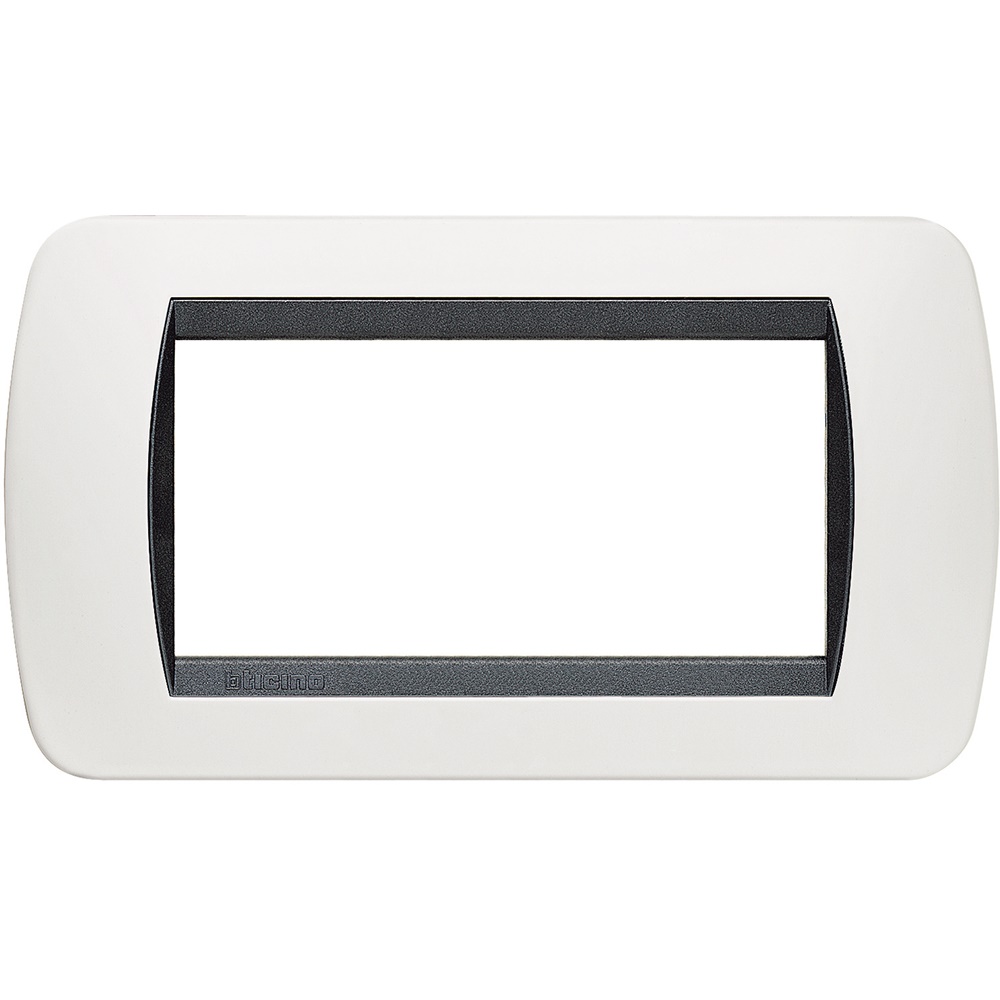 Placca 4 moduli plastica bianco tecnopolimero per living interno con cornice nera