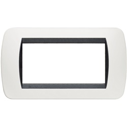 Placca 4 moduli plastica bianco tecnopolimero per living interno con cornice nera