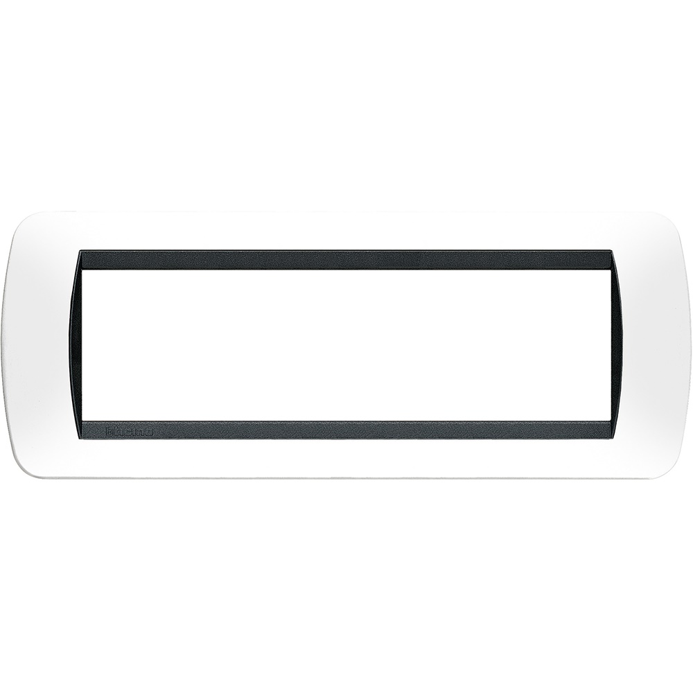 Placca 7 moduli bianca tecnopolimero con cornice interna nera per impianti interni living