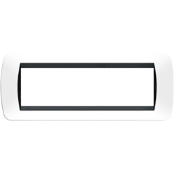 Placca 7 moduli bianca tecnopolimero con cornice interna nera per impianti interni living