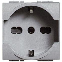 Presa elettrica bipasso 2P+T 16A 250V con contatti terra laterali e protezione, compatibile spine Italia e Germania, uso domestico e professionale