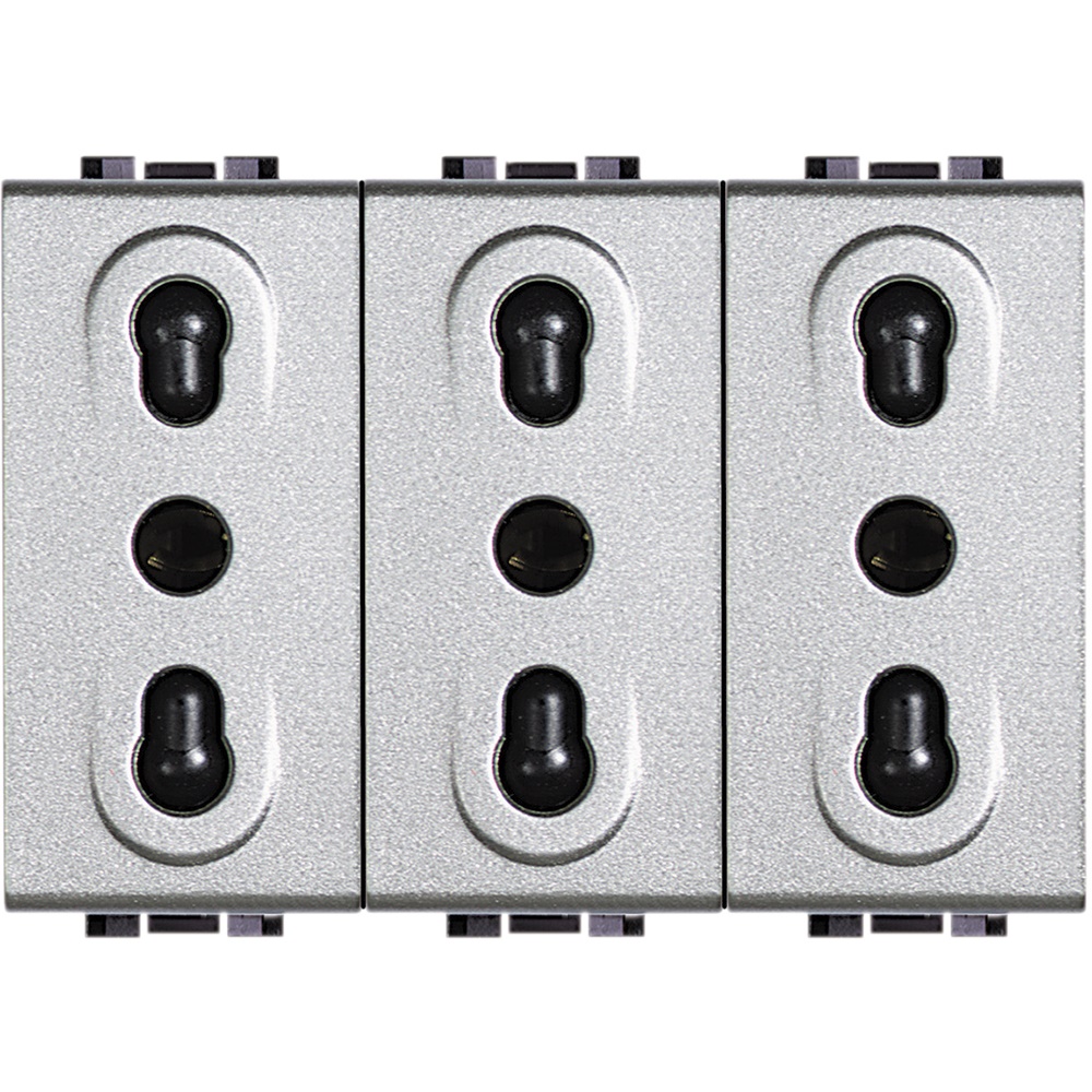 Presa triplex bipasso 10/16A 2P+T 250V alveoli schermati uso residenziale commerciale