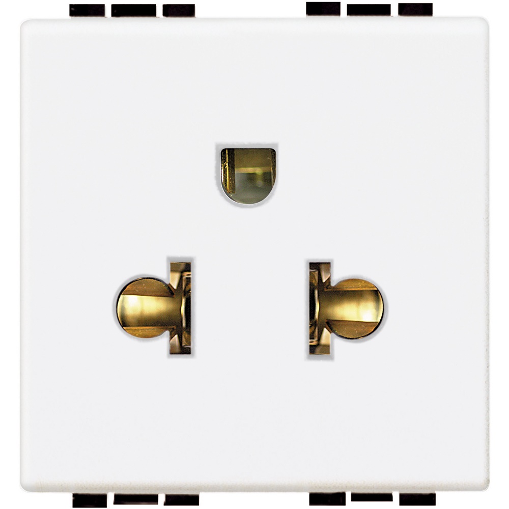 Presa universale 2P+T 16A 127/250V standard euroamericano alveoli schermati bianco