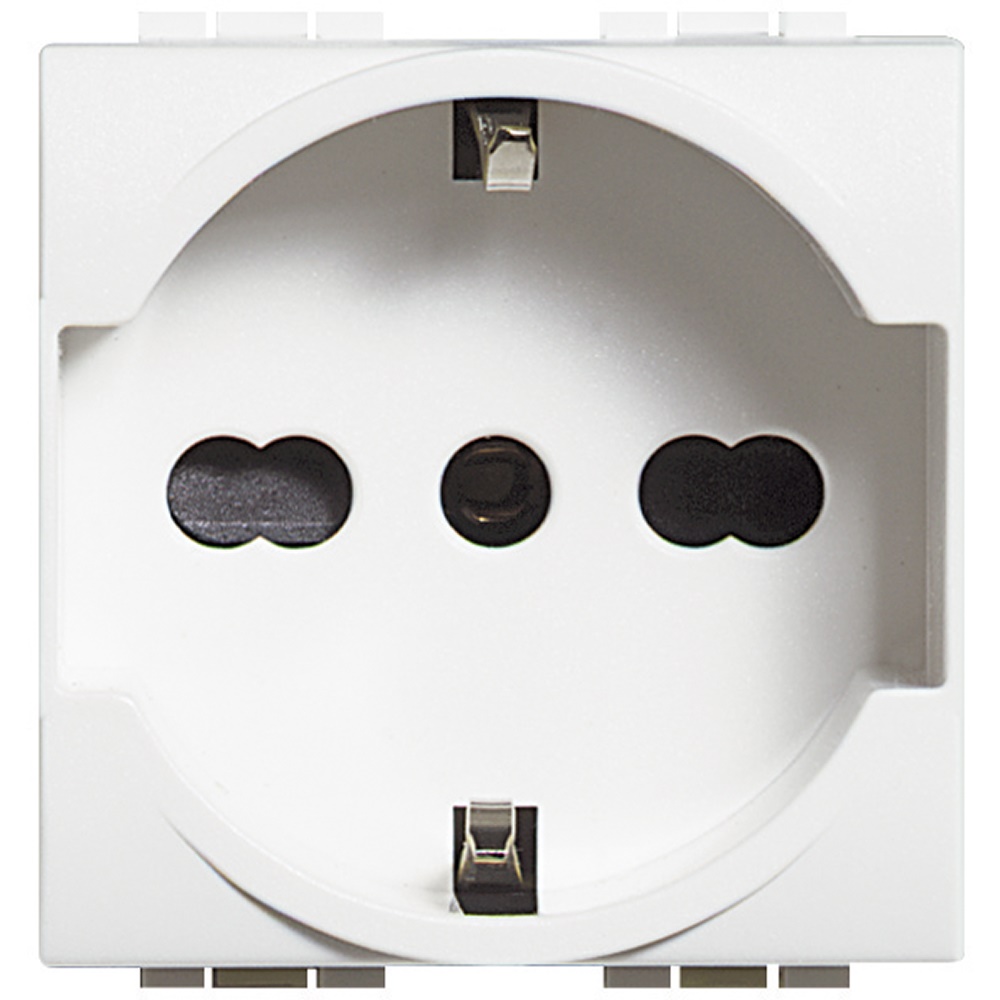 Presa elettrica bipasso 2P+T 16A 250V compatibile spine Unel e tedesco per uso domestico e professionale bianco