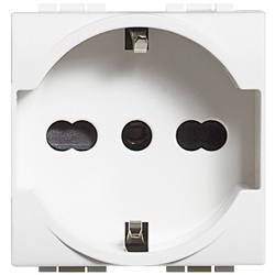 Presa elettrica bipasso 2P+T 16A 250V compatibile spine Unel e tedesco per uso domestico e professionale bianco