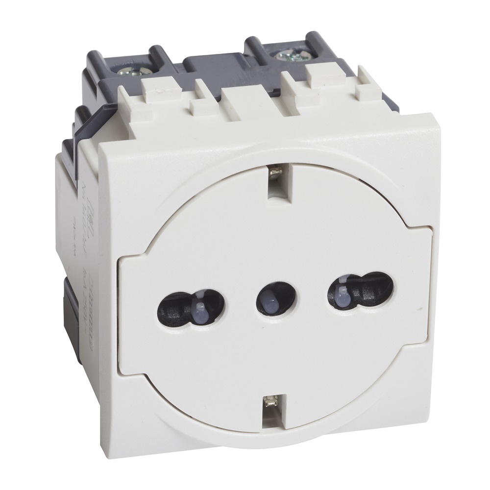 Presa elettrica standard tedesco-italiano 16A 250V bianco sicurezza bipasso flat