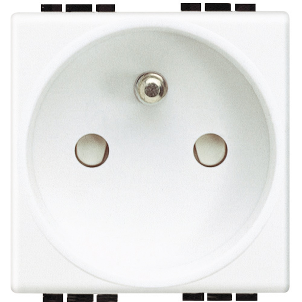 Presa elettrica UNEL 2P+T 10/16A 250V standard Franco/Belga bianco alveoli schermati