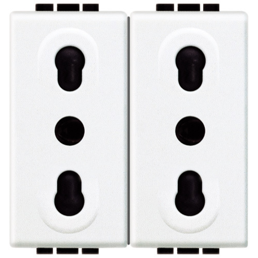 Presa duplex bipasso 10/16A 2P+T 250V bipasso interasse 19/26mm bianco uso residenziale e commerciale
