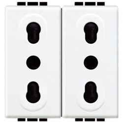 Presa duplex bipasso 10/16A 2P+T 250V bipasso interasse 19/26mm bianco uso residenziale e commerciale