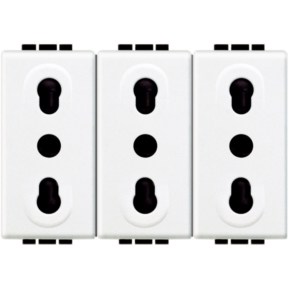 Presa triplex bipasso 10/16A 2P+T 250V alveoli schermati bianco uso domestico e industriale