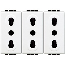 Presa triplex bipasso 10/16A 2P+T 250V alveoli schermati bianco uso domestico e industriale