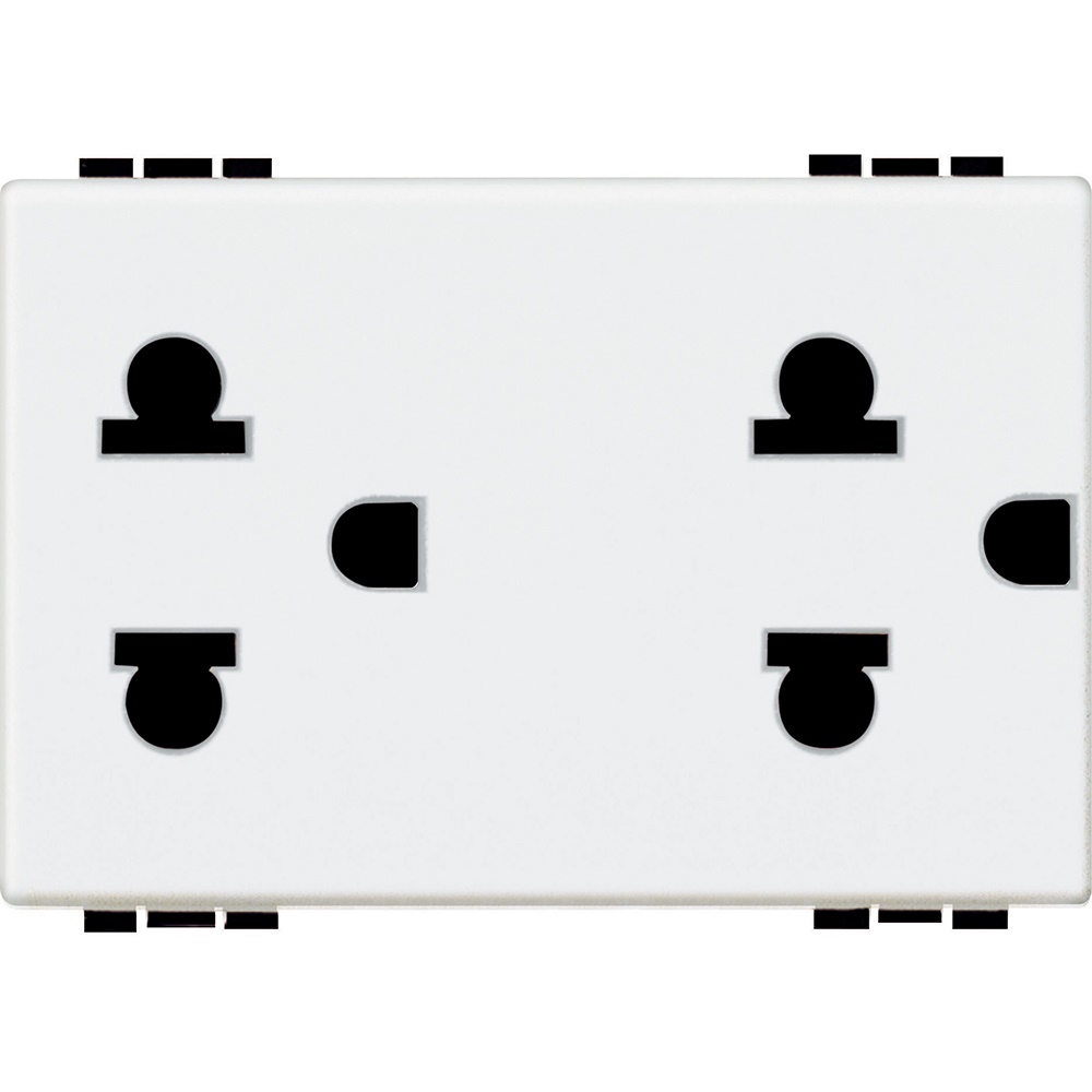 Presa duplex universale 2P+T 16A 127/250V standard euroamericano bianco alveoli schermati