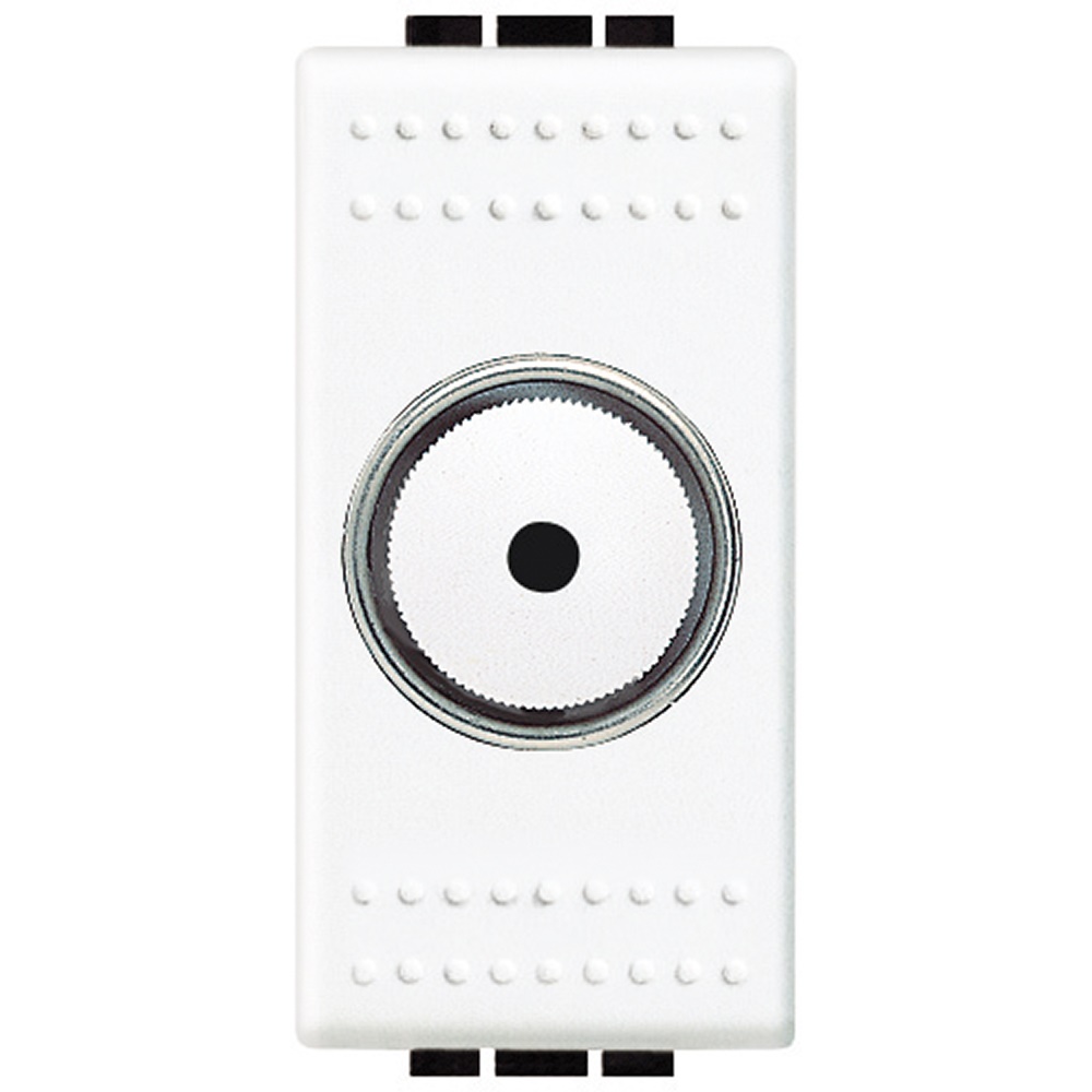 Dimmer resistivo 500W con deviatore integrato per controllo illuminazione domestica e professionale, bianco, 1 modulo, tecnologia TRIAC/IGBT, fusibile incorporato