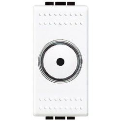 Dimmer resistivo 500W con deviatore integrato per controllo illuminazione domestica e professionale, bianco, 1 modulo, tecnologia TRIAC/IGBT, fusibile incorporato